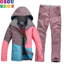 GSOU Снежный бренд, водонепроницаемый лыжный костюм, Женская лыжная куртка, брюки, Зимний горный лыжный костюм, женская уличная куртка для сноуборда, брюки, комплект