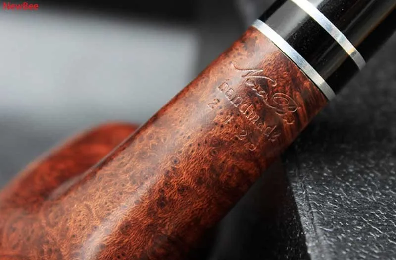 7 imported briar wood tobacco pipe with double metal ring deco bent saddle mouthpiece 9mm carbon filter men smoking pipe