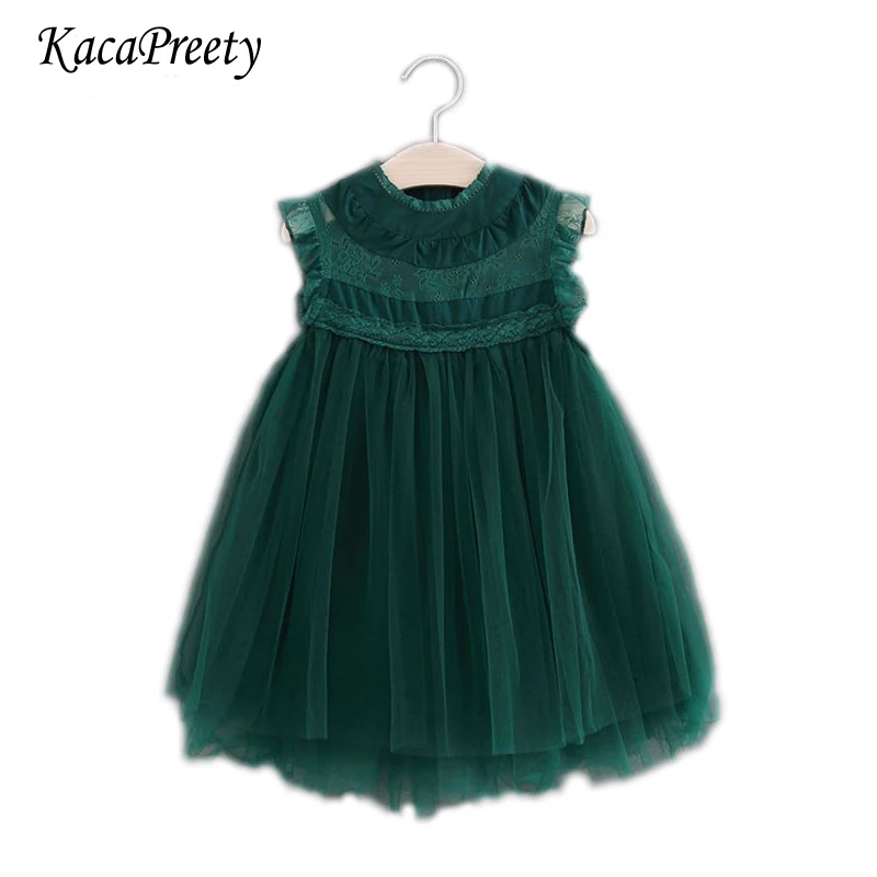 

2018 Princess Girls Party Lace Tulle Dress vintage toddler kids new year Children clothing 2-7Y Xmas Baby Girls Vest dresses