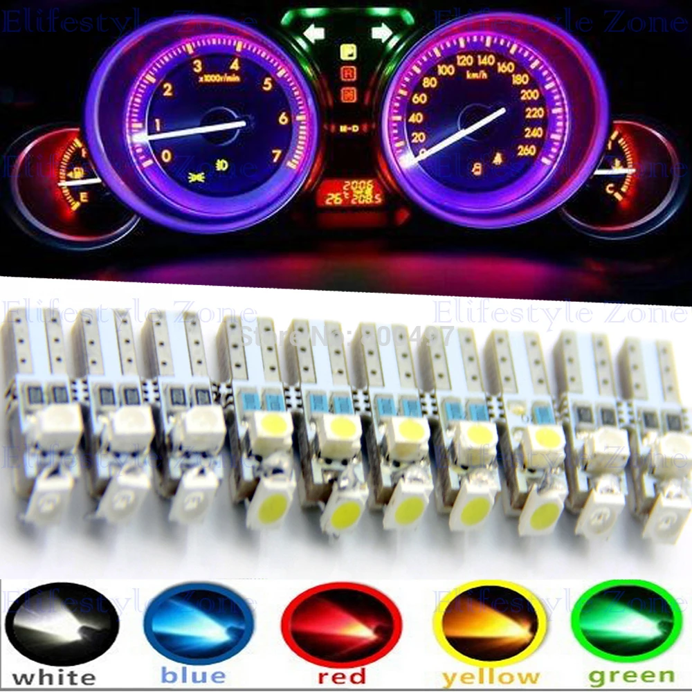 20 x T5 Car LED Dashboard Panel Dash Wedge Side Light Bulbs Canbus OBC Error Free Lamps 12V DC
