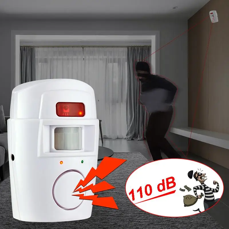 Perro 110dB hogar sistema de alarma de seguridad Sensor de infrarrojos PIR Anti-robo de Detector de movimiento con 2 controlador remoto