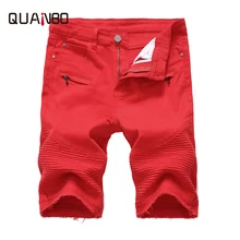QUANBO, новинка, летние джинсовые шорты, мужские Модные уличные эластичные повседневные джинсы, белые, красные, большие размеры, мужская хлопковая брендовая одежда