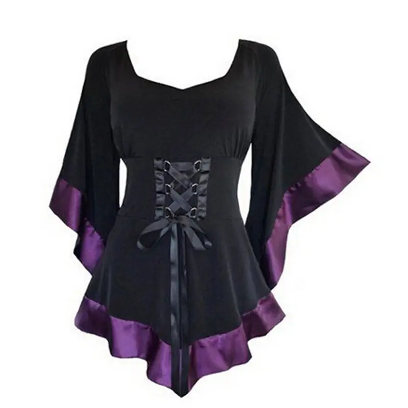 Женские топы, туника, длинная готическая одежда в стиле панк, хип-хоп, женская блузка, новинка, большие размеры, черный костюм - Цвет: Фиолетовый