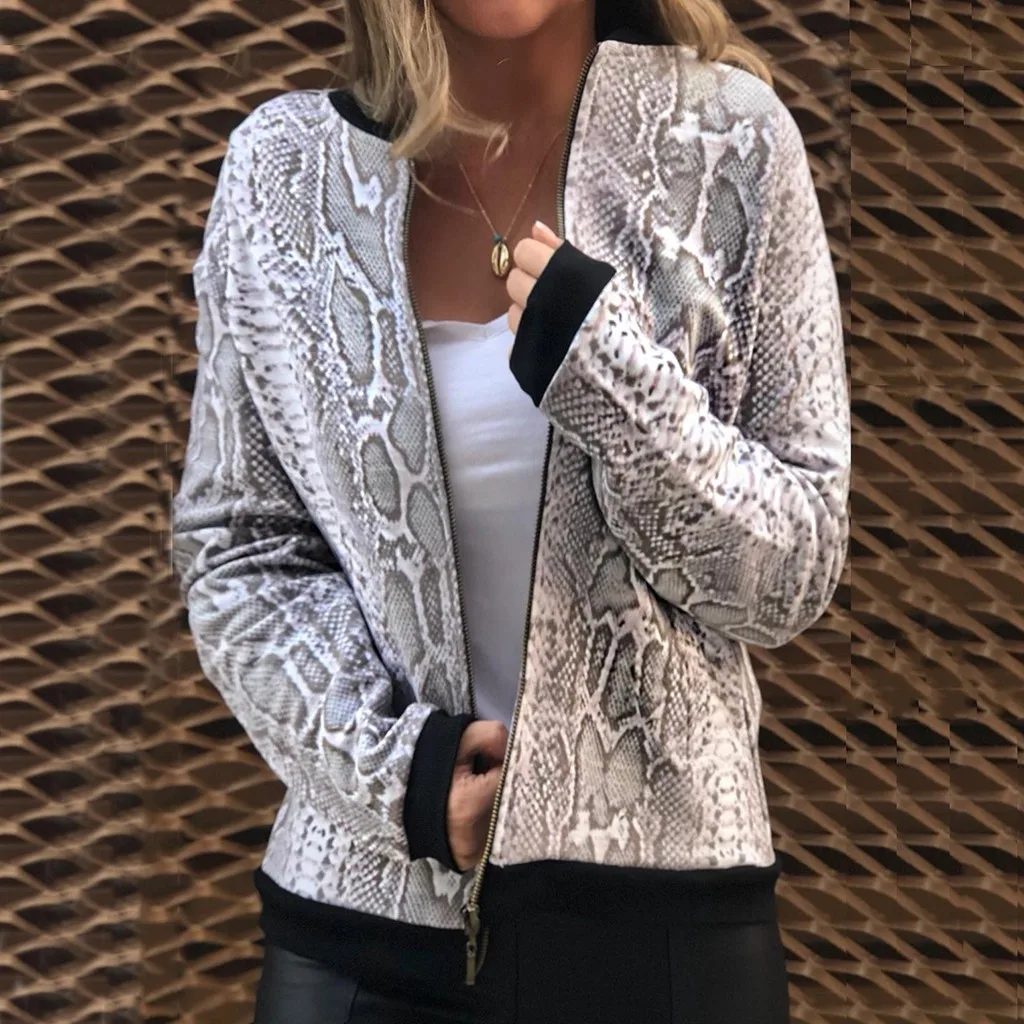 

Sports jacket women loose long sleeves zipper snake print coat plus size simple training running tops Ladies outdoor Outwear