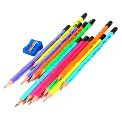 Флуоресцентная цветная живопись HB карандаш с ластиком Защита окружающей среды Массажная коррекция деревянная ручка