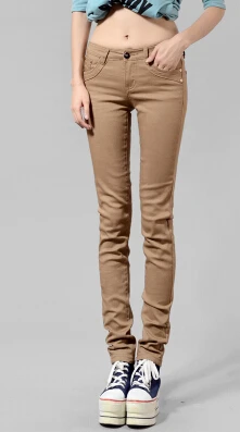 Весна Хлопковые джинсы Женская обувь, большой размер узкие обтягивающие штаны ярких цветов многоцветные штаны - Цвет: Хаки