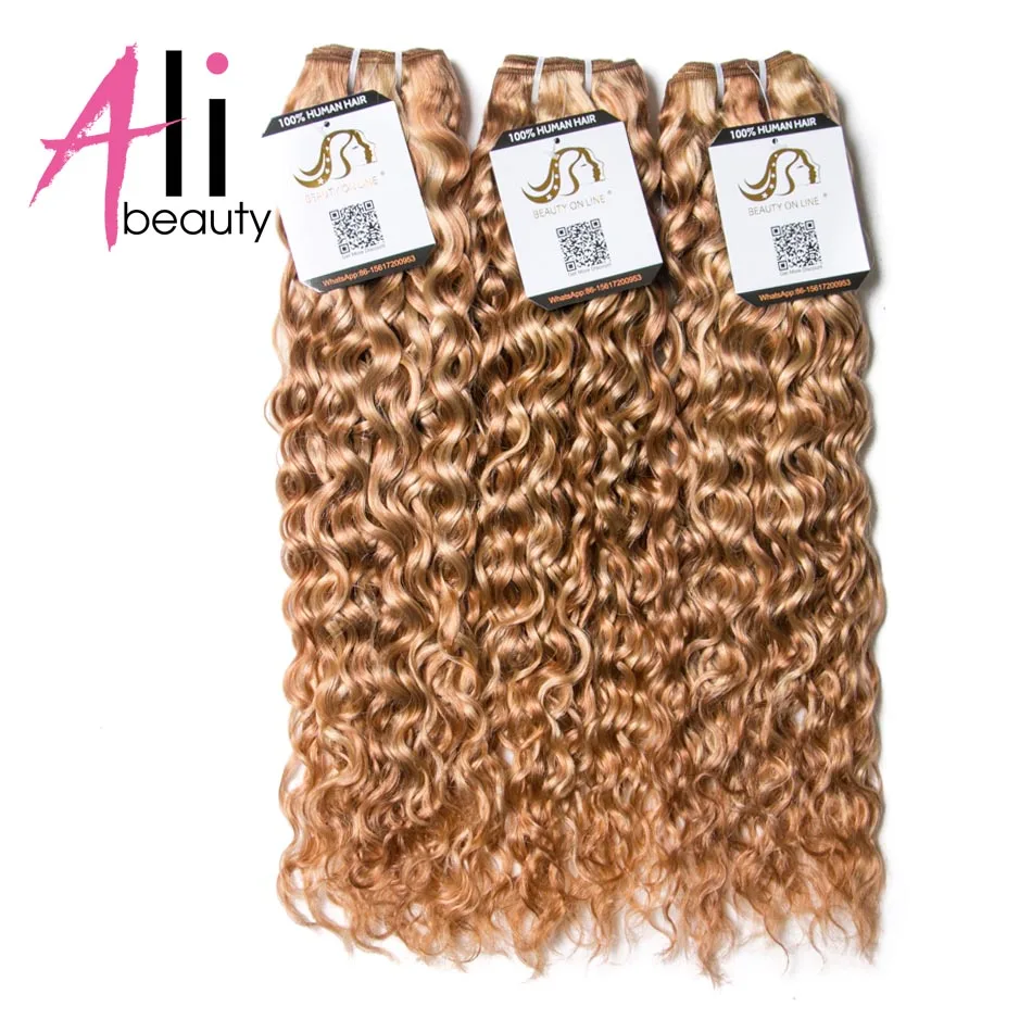 

Ali-Beauty Piano #P27/613 Water Wave Bundles Human Hair Extensions Remy Hair Weft Ombre Color Blonde Hair 12"-24" Weft