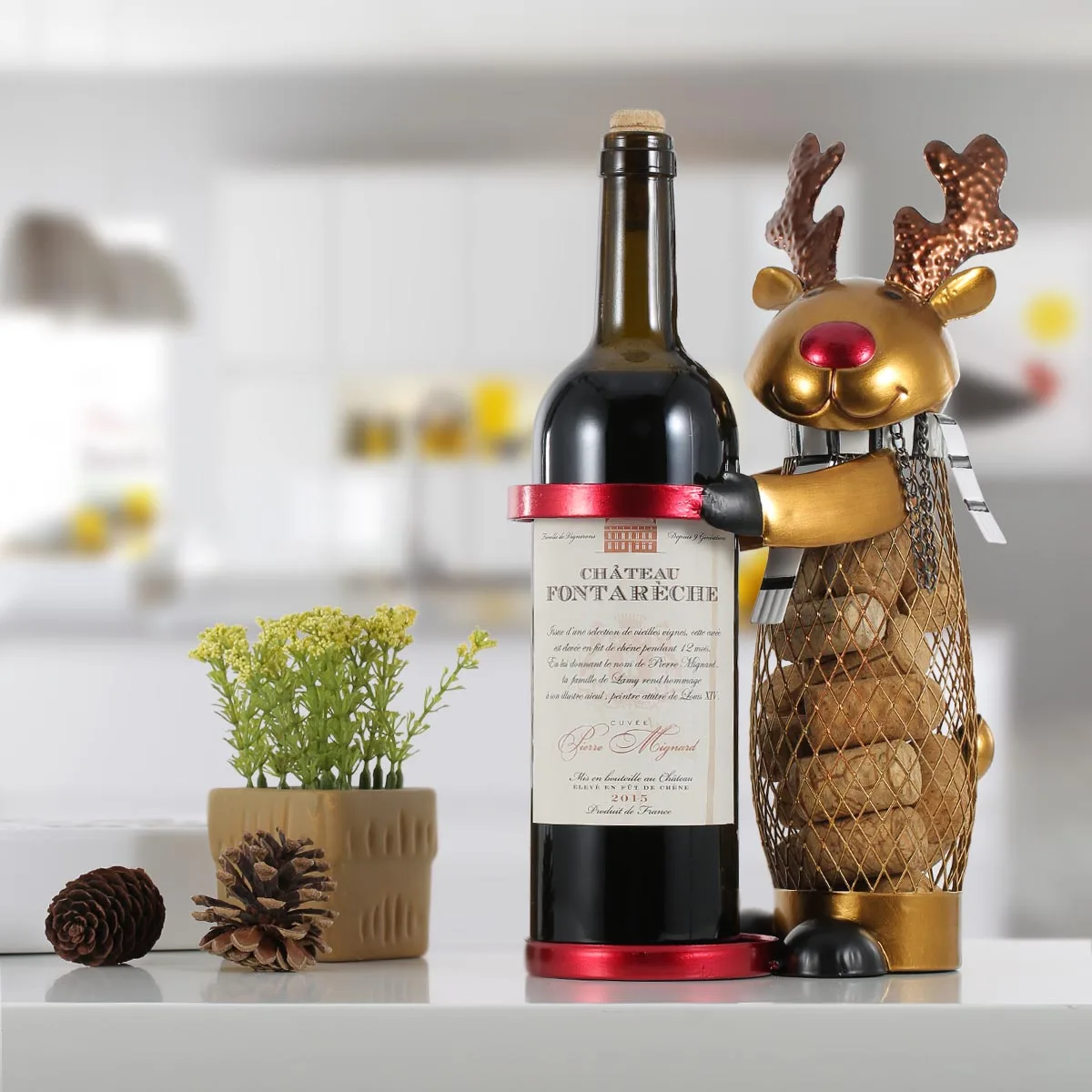 

Tooarts Wine Rack Netted Christmas Elk Wine Holder Animal Wine Stand Figurines Cork Container Metal Practical Craft Home Decor