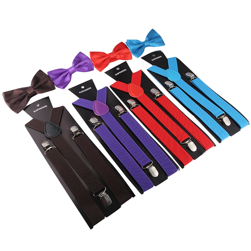 Лидер продаж, Одноцветный мужской ремень, галстук-бабочка, набор, мужские и женские подтяжки, полиэстер, y-образные подтяжки, разноцветный