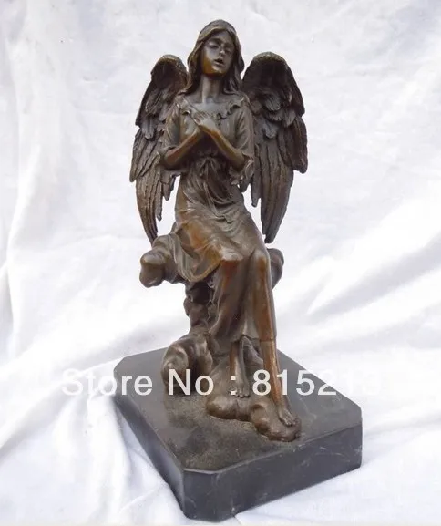 

bi00107 9 Inch west Art Sculpture bronze marble carved wing Angell statues