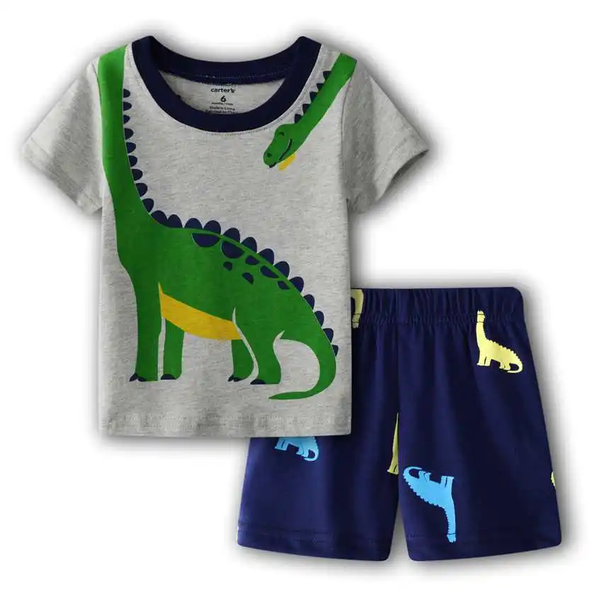 Комплекты одежды для новорожденных Костюм для маленьких мальчиков с динозавром футболка для 6, 9, 12, 18, 24 месяцев клетчатые шорты комплекты со штанами летние хлопковые комплекты - Цвет: Color as shown