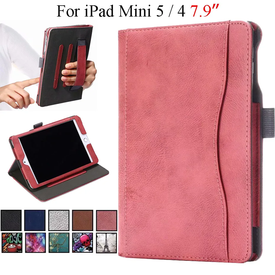 

For iPad Mini 5 2019 Mini 4 7.9'' Case PU Leather Stand Wallet Cover Hand Holder Magnetic Smart Case For iPad Mini5 Mini4