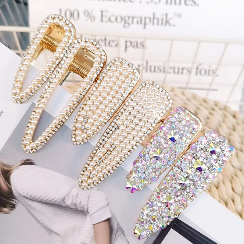

HZ 2019 New Shiny Metal Hair clip Pearl Rhinestone Barrettes Hairpins Headwear Hair Grip Hair Accessories For Women Wedding