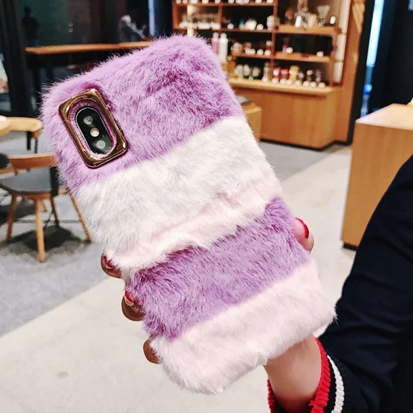 WMZSUCC Winter Cute Fluffy Fabric Soft Phone Cases for iPhone X 8 7