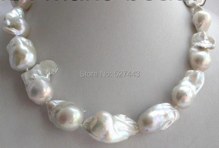 

Wholesale free shipping >>>>>>stunning big 33mm baroque white keshi reborn freshwater pearls necklace 18