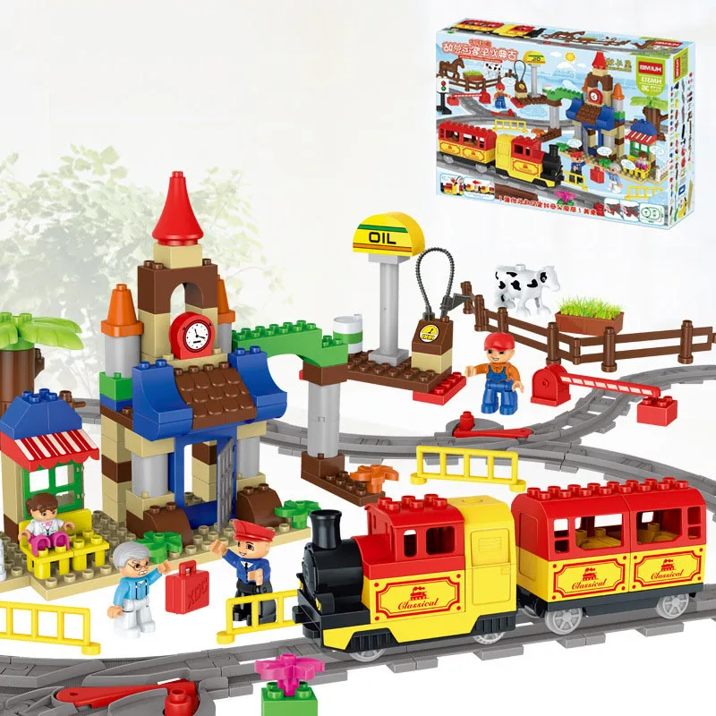 

139pcs Large particles building block Viaduct high-speed train rail train childildren Interactive toys Birthday Gift For kids