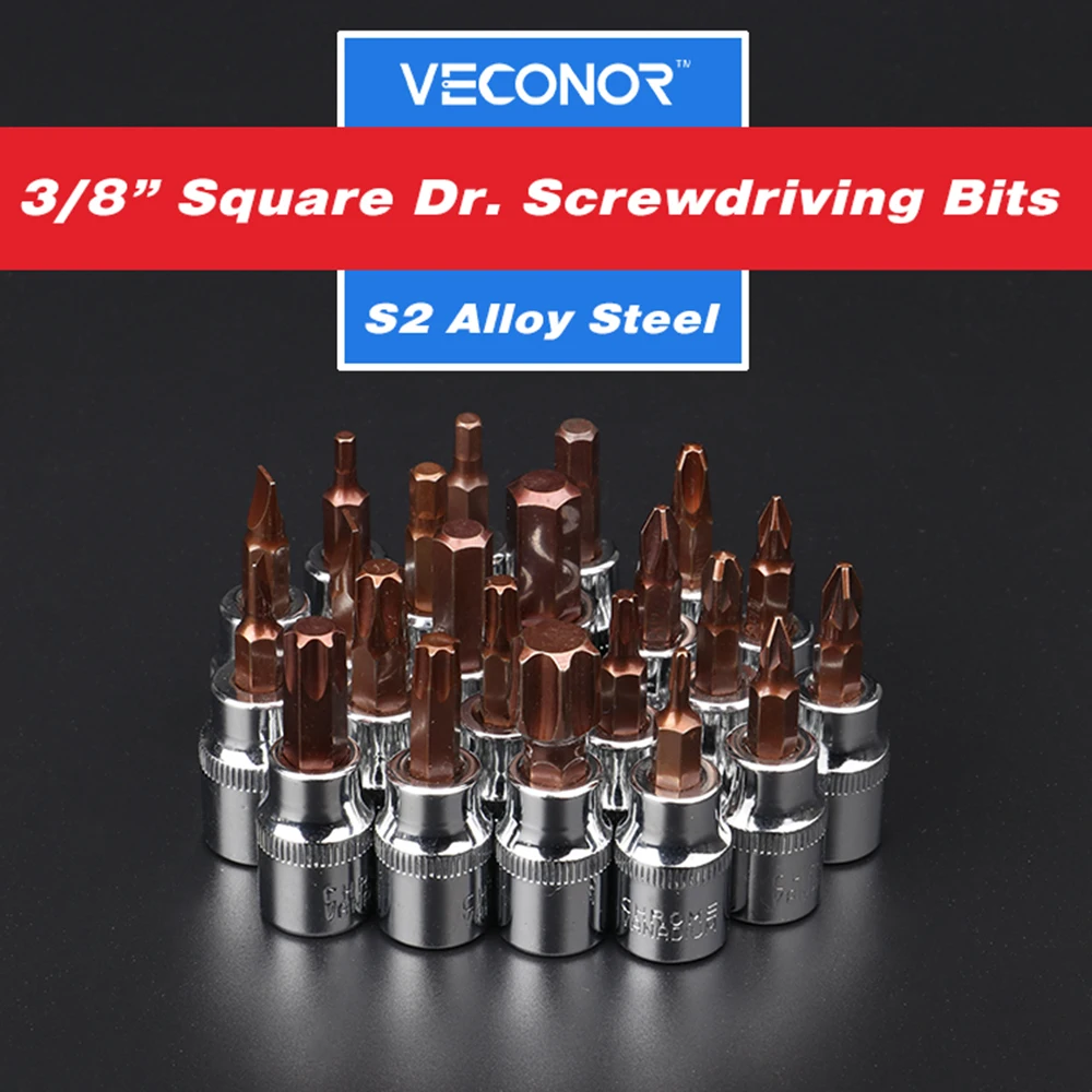 

3/8" square drive screwdriver bits socket Pozi Torx security bit socket bronze-colored Chrome Vanadium Socket