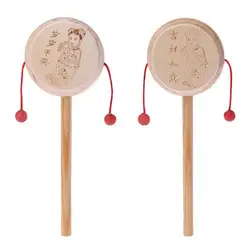 Деревянный мультфильм Китайская традиционная спиннинговая погремушка барабанная ручная колокольчик детская музыкальная игрушка