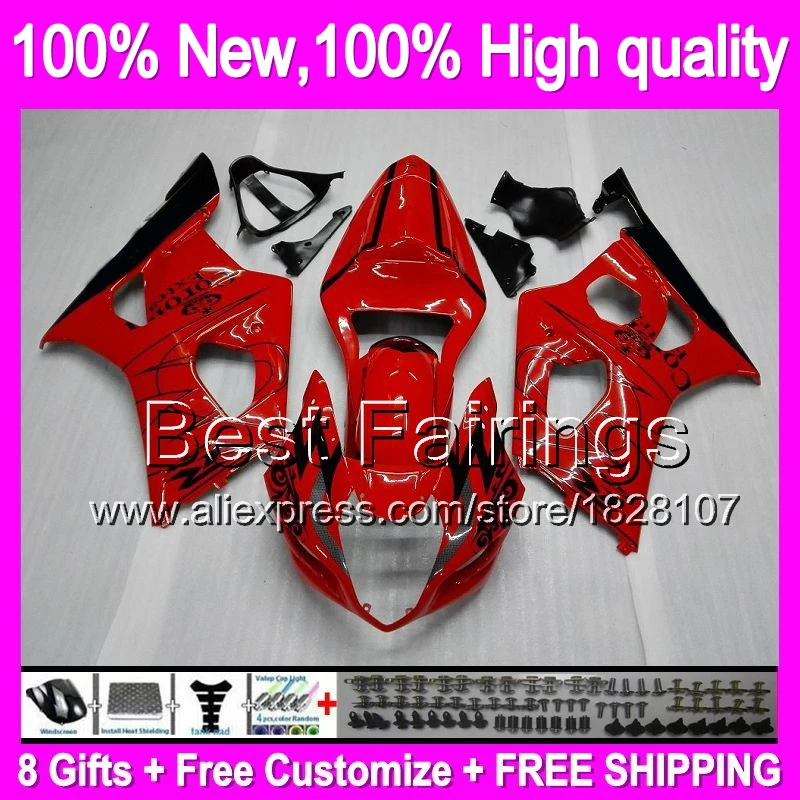 

Fairing For SUZUKI GSX R1000 2003 2004 Black flames K3 GSX-R1000 8#76 GSXR 1000 K3 03-04 Red GSXR-1000 GSXR1000 03 04 +Decal