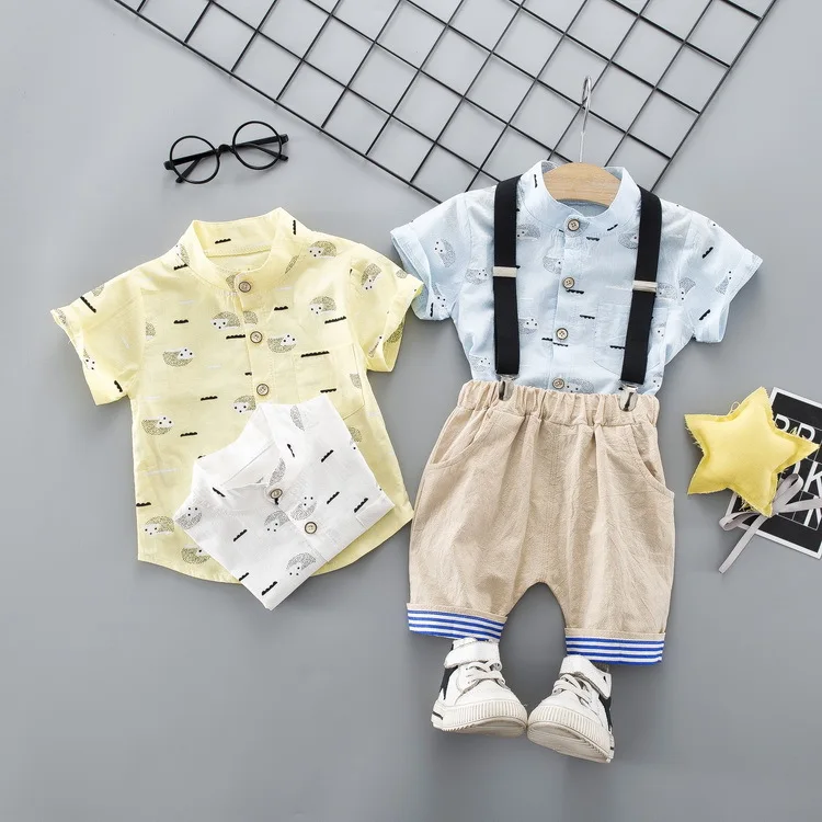 

Fashion Summer Baby Boys 2-Pieces Clothing Sets Cotton Short-Sleeved Print Shirt + Khaki Shorts For 70-110cm