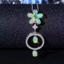 Натуральный разноцветный опал драгоценный кулон S925 Серебряный натуральный драгоценный камень кулон Цепочки и ожерелья модный роскошный круглый женская обувь с цветами, подарок, ювелирное изделие