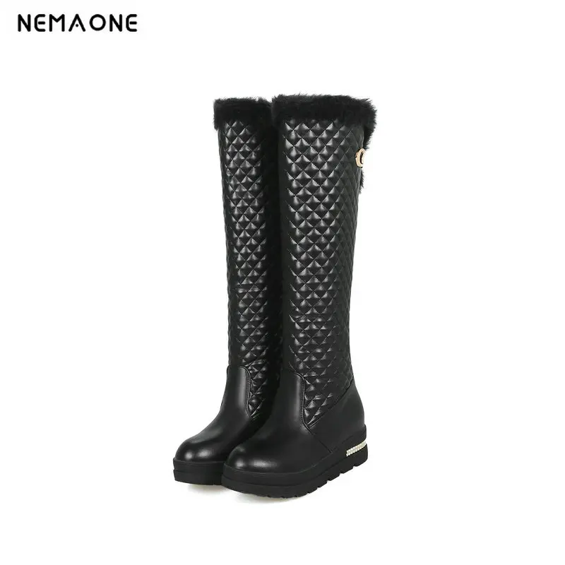

NemaoNe Winter Knee high snow Boots Women Fashion Slip-On med wedges heels shoes woman women boots big size 34-43