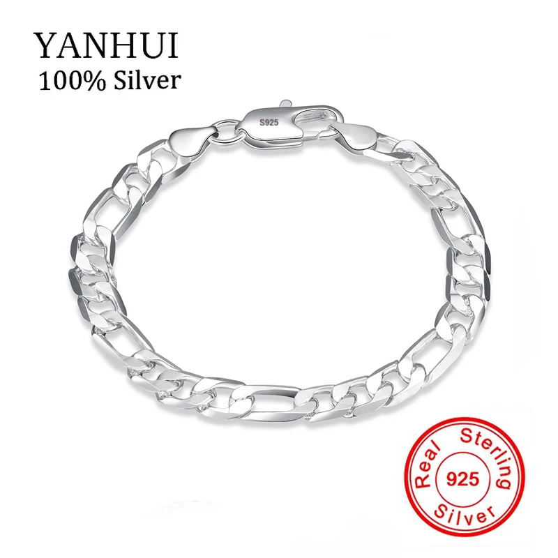 

YANHUI High Quality S925 Silver Bracelet Fashion Sports Men 8MM Interval Bracelet Casual Wrist Chain H200