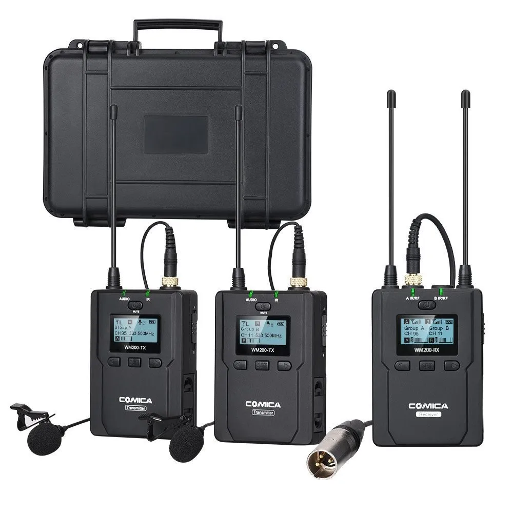 COMICA CVM-WM200 UHF металлический беспроводной микрофон для интервью с двумя передатчиками и одним приемником lavalier для DSLR камеры