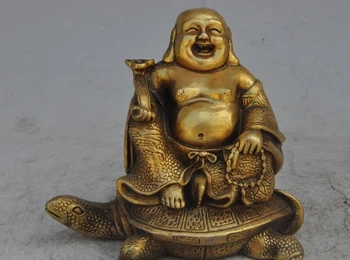 

5" chinese buddhism brass Turtle Tortoise ruyi Wealth Maitreya Buddha statue