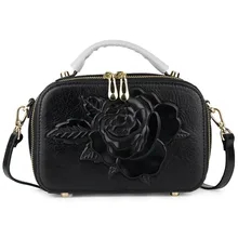 Натуральная кожа Большая емкость двойная молния Отсек женские сумки Новое поступление тиснение крест с цветами розы-боди сумки