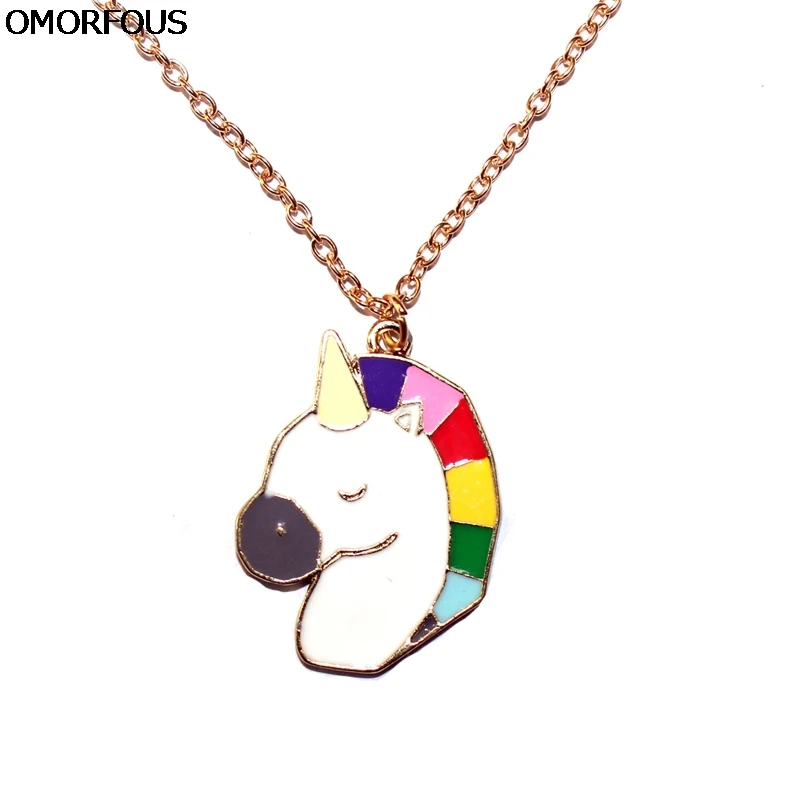 OMORFOUS Latest Fashion Cute Unicorn Head Pendant Alloy Chain Necklace Jewelry for Baby Girls Women Nice Gift | Украшения и
