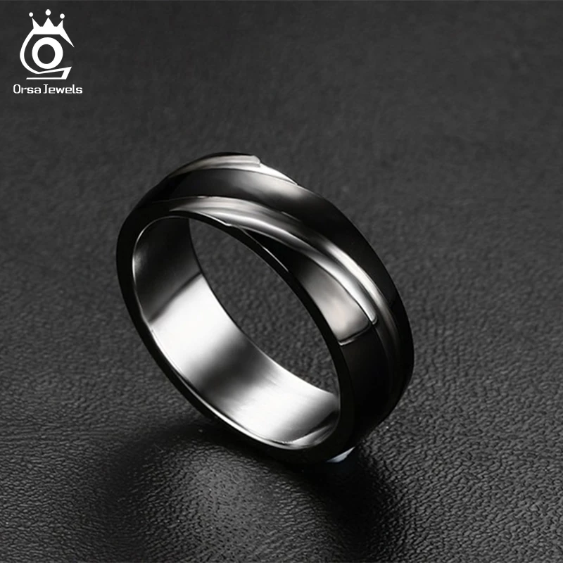 ORSA JEWELS 2018 New Fashion Daily Wear Rings Top Quality Lead & Nickel Free Black Color Stainless Steel Men Party Rings OTR60