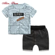 Alice/летняя детская одежда футболка с принтом «головоломка»+ клетчатые шорты комплекты из 2 предметов для мальчиков 1-4 лет