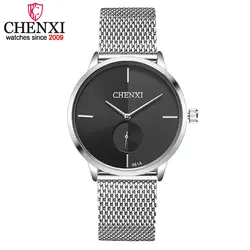 CHENXI Марка Пара кварцевые наручные часы ультратонкий полный Сталь любителей Часы модные Водонепроницаемый Для мужчин и Для женщин часы