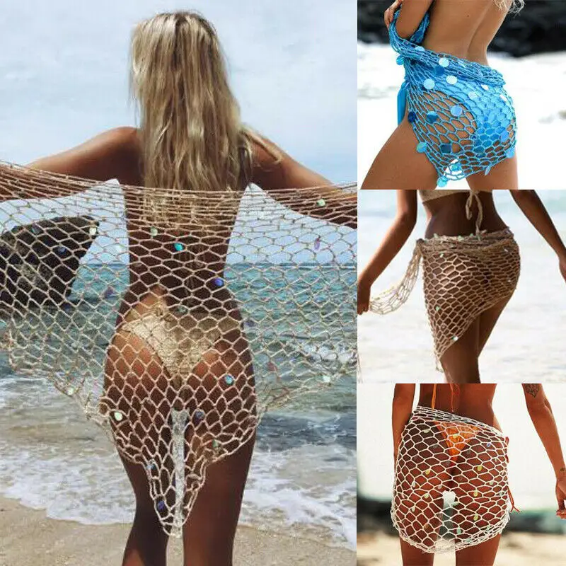 

Women Summer Sexy Net Bikini Cover-Ups Lady Girls Beach Dress Swimwear Lace Crochet Swim Cover Up Bathing Suit Wrap