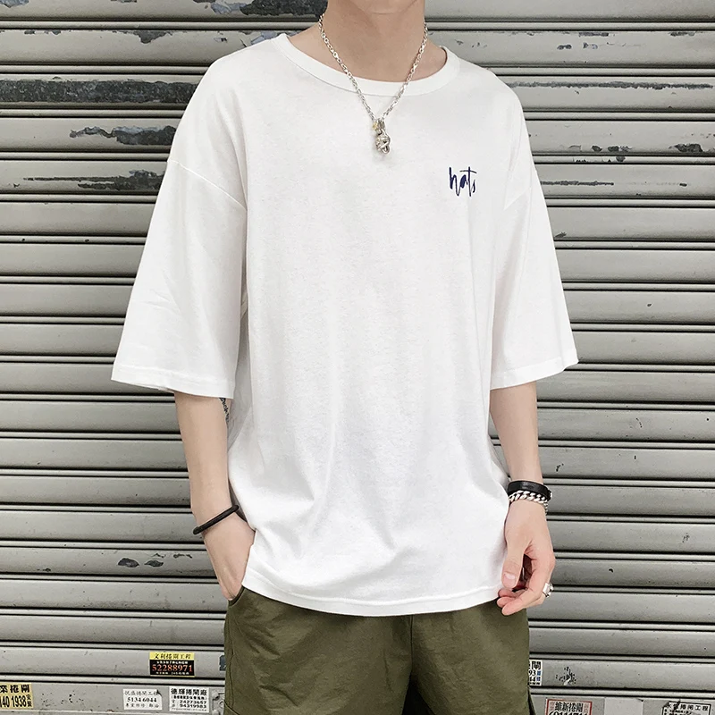 Summer T Shirt Men Streetwear Loose Print Mens T Shirts Casual Drop Shoulder Half Sleeve Lover 