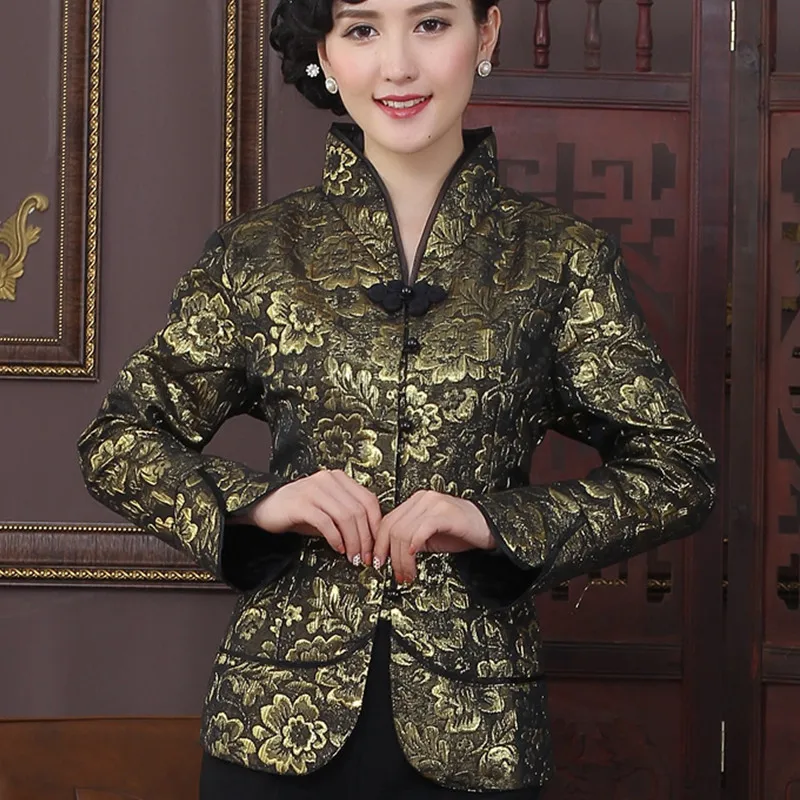 

High Quality Gold Chinese Tradition Style Jackets Elegant Slim Jacket Coat Tang Suit Tops Size S M L XL XXL XXXL