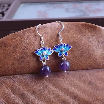 

Folk style earrings jewelry ladies classic palace Vintage Natural lotus long earrings