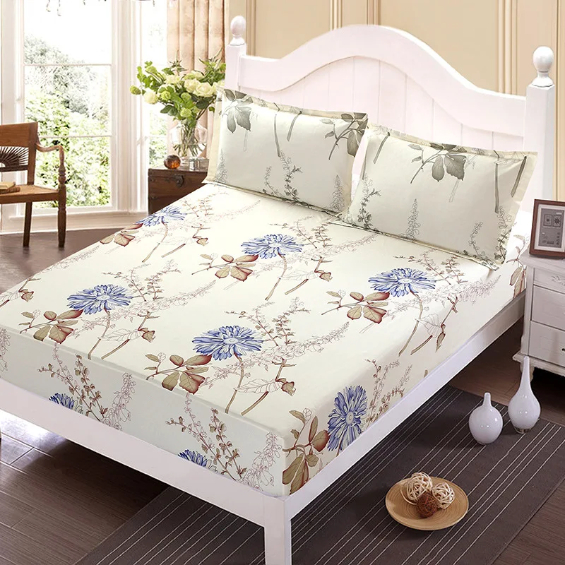 

1 Piece 100% Cotton Fitted Sheet Floral Printed Bed Sheet For Single Double Bed Kids Adults XF637-5 (No Pillowcase)
