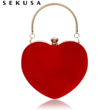 Sekusa в форме сердца бриллиантами Для женщин Вечерние сумки красный/черный цепи плеча Кошелек Ежедневные клатчи Вечерние сумки для свадьбы