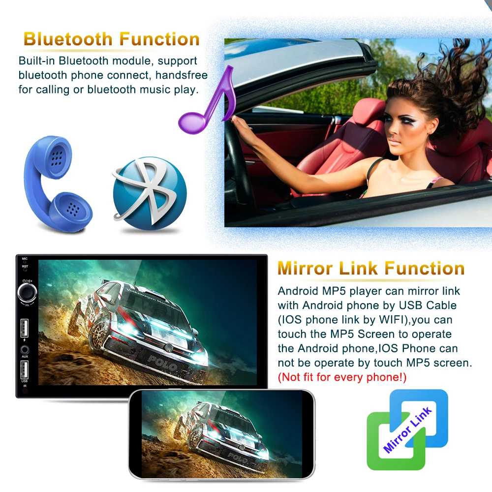 Podofo 2 din 7 ''Android 8,1 MP5 автомобильный Радио мультимедийный плеер аудио Bluetooth wifi USB FM gps для универсального авто радио стер