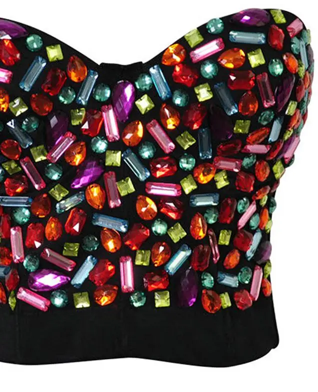 Plus Size Bralette Bustier Bra Push Up Rainbow Gem Stud Bras For Women