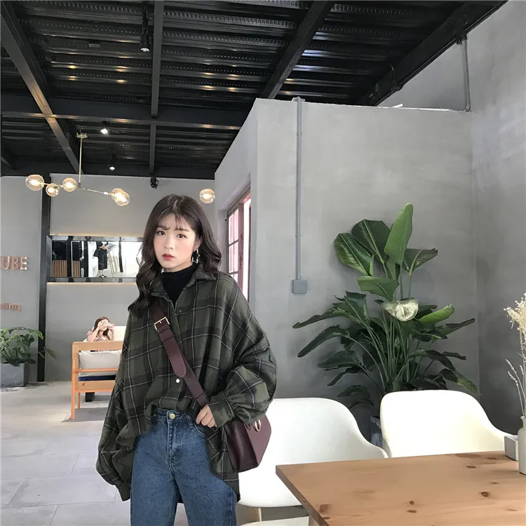Смеси Для женщин ретро плед Мода Фонари рукав простой свободные мягкие Для женщин толще пальто корейский элегантный студент ежедневно шерстяные пальто