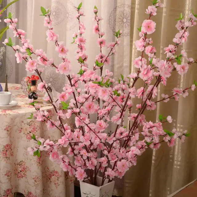 115 Cm Hauteur Artificielle Cerisier Printemps Prune Fleur De Pêche Branche Soie Fleur Arbre Pour Décoration De Fête De Mariage Rose Blanc Rouge
