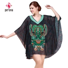 PERONA сексуальное пляжное платье, прозрачное шифоновое приталенное платье, винтажное этническое Стильное женское солнцезащитное пляжное платье
