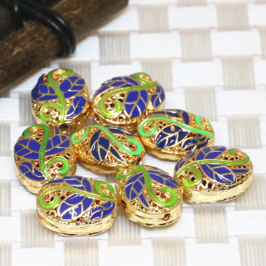 

Fashion 18 Shape Carved Cloisonne Accessories Gold-Color Enamel 5pcs Butterfly Round Flower Pendant Dpacer Beads Findings B2391