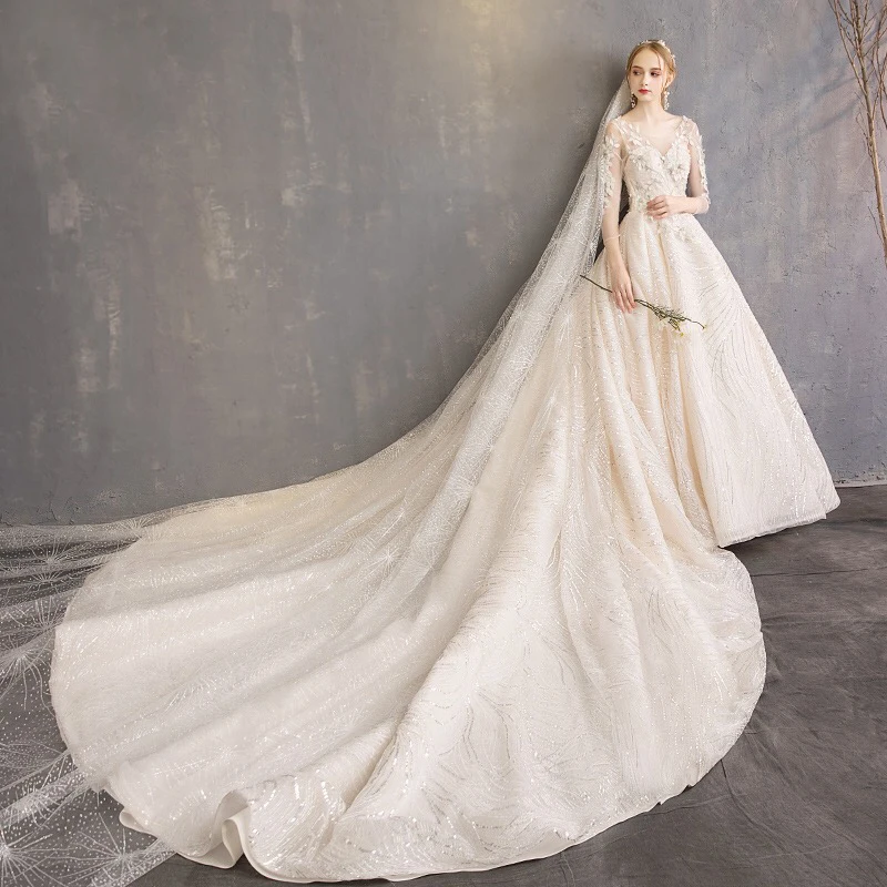 Robe mariage Аманда новиас длинный рукав кружева бальное платье свадебное платье