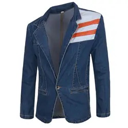 Для мужчин пиджак блейзер Для мужчин s джинсовый пиджак Slim fit Повседневная 2018 весна-осень Большие размеры уникальный Для мужчин s Модная