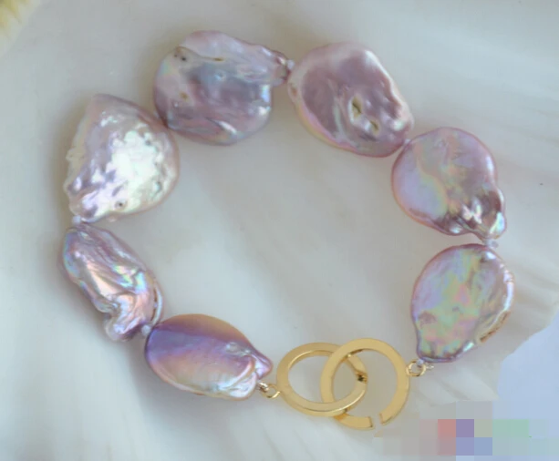 

free shipping 08717 LAVENDER BAROQUE COIN KESHI REBORN PEARL BRACELET