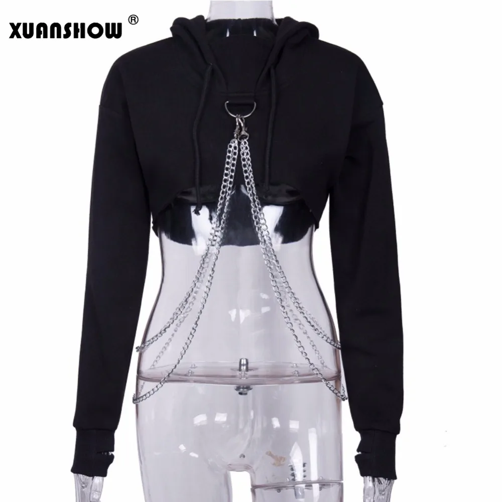 XUANSHOW النساء تراكسويت القطن الخريف القوطية المحاصيل أعلى هوديس الشارع خياطة سلسلة غير السائدة المرأة سوياتشيرتس